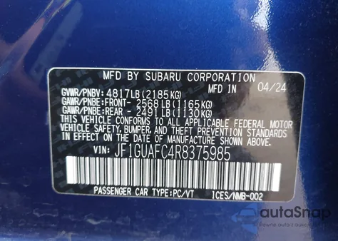 2024 Subaru Impreza Sport 5-Door z USA, uszkodzony, nr VIN JF1GUAFC4R8375985